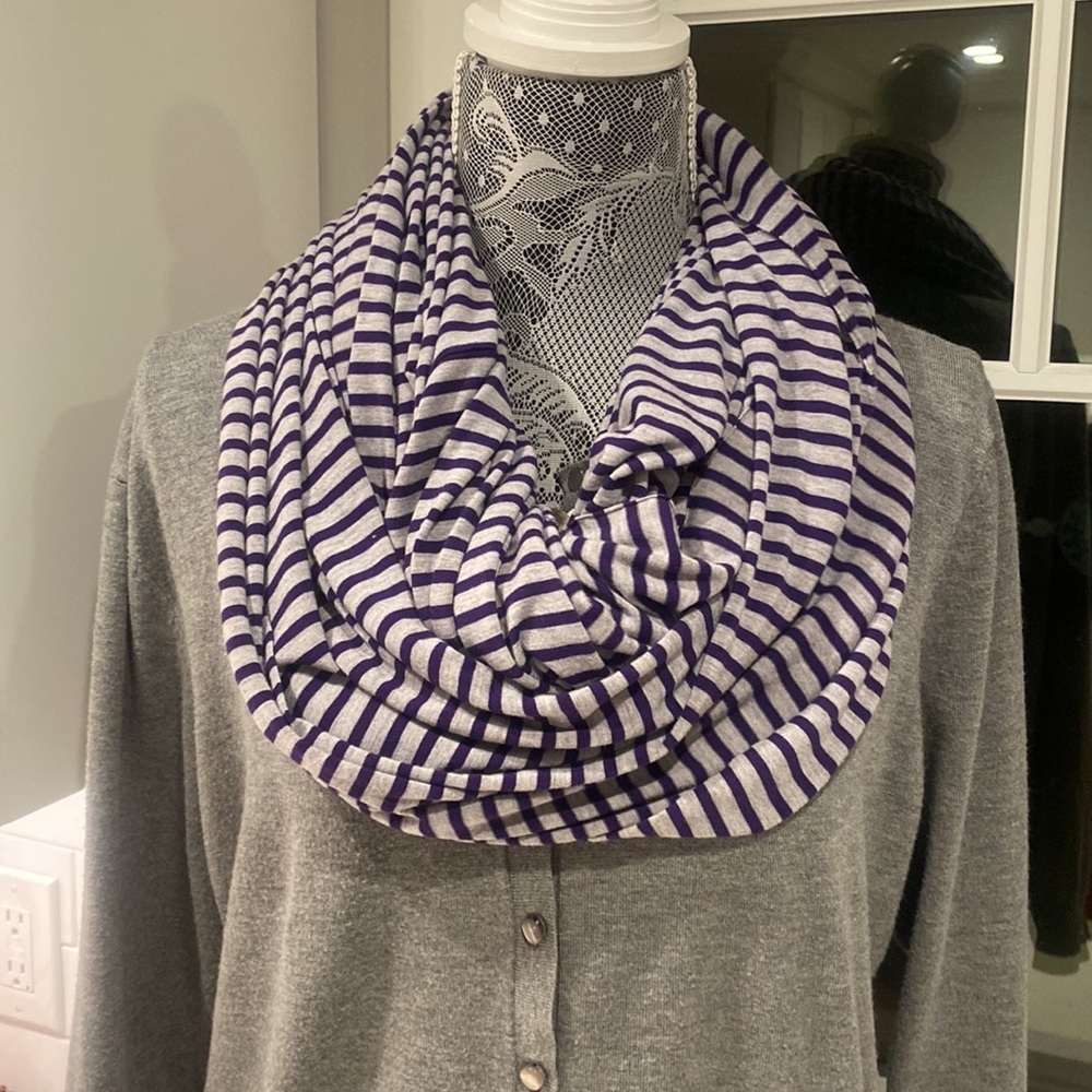 Calvin Klein Infinity Scarf | Purple + Gray | 95% Rayon + 5% Spandex